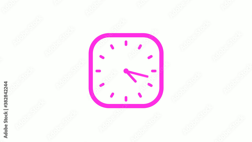 New pink color square 12 hours counting down clock icon on white background,clock icon