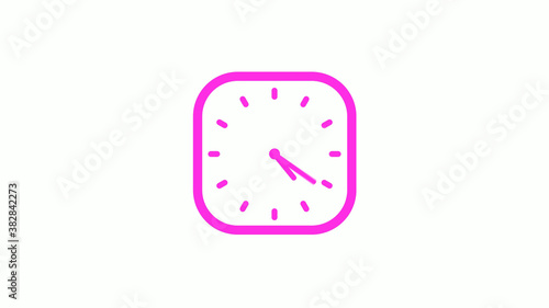 New pink color square 12 hours counting down clock icon on white background,clock icon © MSH