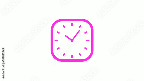 New pink color square clock icon on white background,clock icon,clock isolated