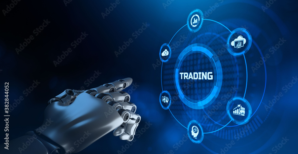 Fototapeta premium AI Robotic trader financial forex trading automation concept.