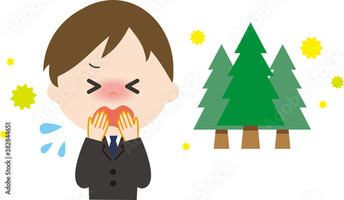 男性　スーツ　花粉　くしゃみ