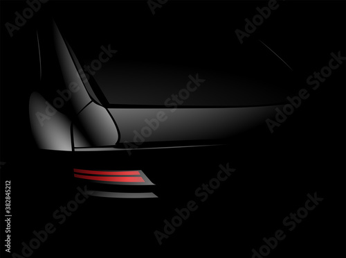 Rear car red light and back side of car in the darkness. Realistic vector illustration.
