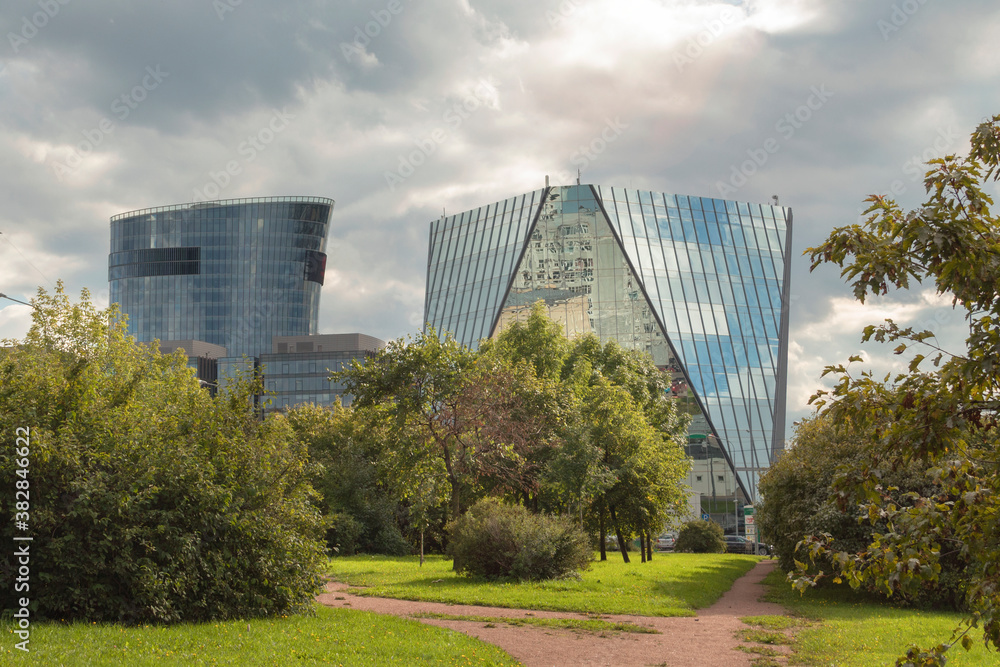 View of modern office buildings from the Park View of modern office buildings from the Park