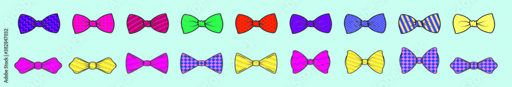 set of bow tie cartoon icon design template with various models. vector illustration isolated on blue background set of bow tie cartoon icon design template with various models. vector illustration isolated on blue background
