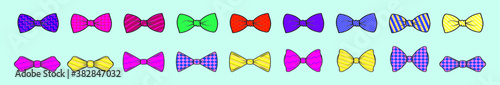 set of bow tie cartoon icon design template with various models. vector illustration isolated on blue background