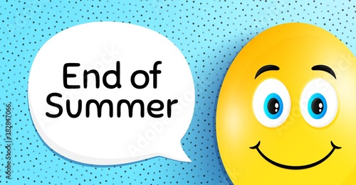 End of Summer Sale. Easter egg with smile face. Special offer price sign. Advertising Discounts symbol. Easter smile character. End summer speech bubble. Yellow egg background. Vector