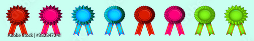 set of cockade with ribbon cartoon icon design template with various models. vector illustration isolated on blue background