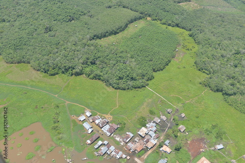 Aerial photo of a small village in Banyuasin, Indonesia photo