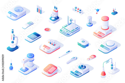 Isometric icons of contemporary medical equipment and devices