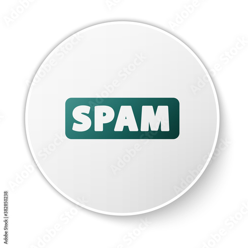 Green Spam icon isolated on white background. White circle button. Vector.