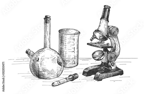 lab with microschope and glass