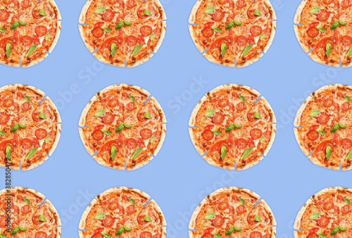 Pizza pattern design on light violet blue background