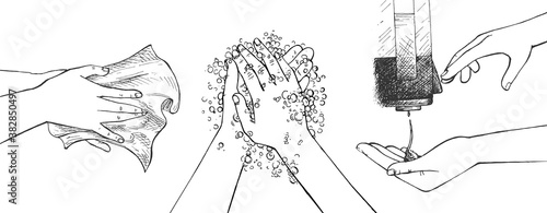 hands desinfection ways set