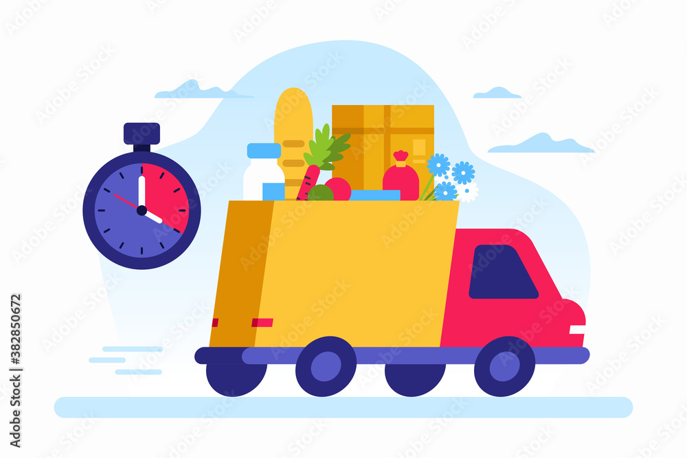 Modern truck delivering fresh groceries in time Modern truck delivering fresh groceries in time