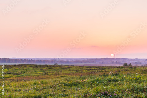 sunset hilly landscape field agriculture nature farmland country view springtime beautiful