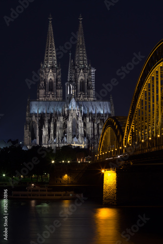 illuminated cathedral of cologne at night