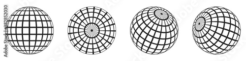 3d spheres globe earth. Linear globe grid in different angles.