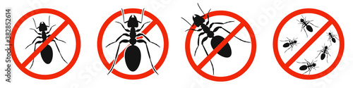 The ants with red ban sign. STOP ants sign