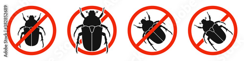 Chafer with red ban sign. STOP chafer beetle sign
