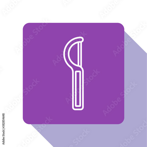 White line Dental floss icon isolated on white background. Purple square button. Vector.