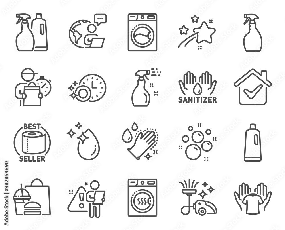 Cleaning icons set. Included icon as Washing machine, Toilet paper