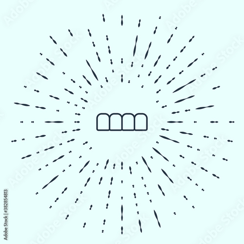 Black line Dentures model icon isolated on grey background. Teeth of the upper jaw. Dental concept. Abstract circle random dots. Vector.