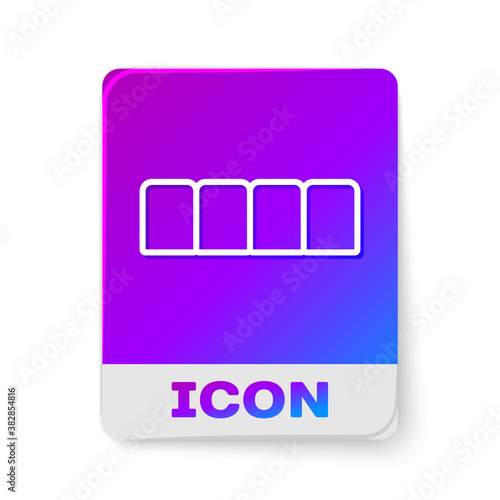 White line Dentures model icon isolated on white background. Teeth of the upper jaw. Dental concept. Rectangle color button. Vector.