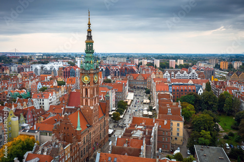 Aerial view of the old town in Gdansk with amazing architecture, Poland