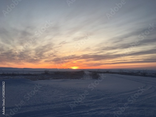 sunset in the snow