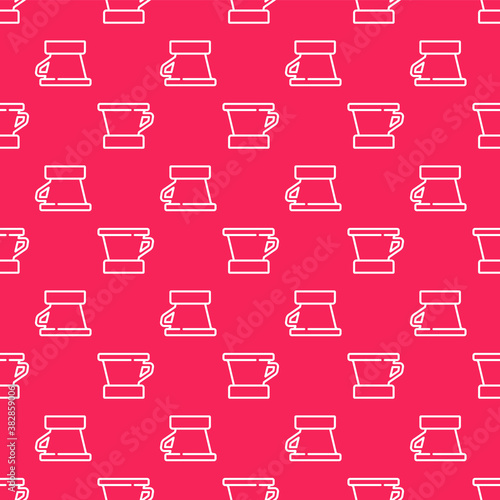 White line V60 coffee maker icon isolated seamless pattern on red background. Vector.