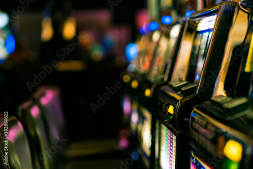 close up background of slot machine in casino club entertainment  leisure concept © whyframeshot