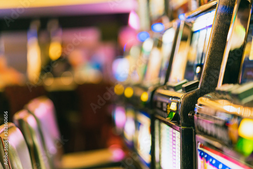 close up background of slot machine in casino club entertainment  leisure concept © whyframeshot