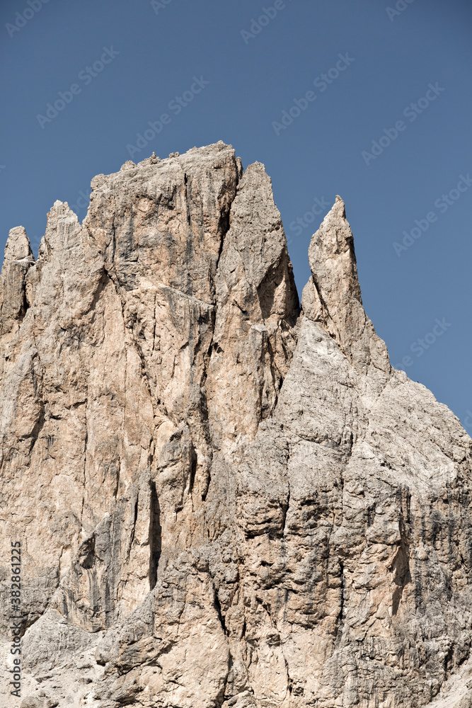 Dolomites Mountains at the Sella Joch with view to the peaks of Langkofel in South Tyrol in the Alps of Italy, Val Gardena, Trentino Alto Adige, Italien, Europa Dolomites Mountains at the Sella Joch with view to the peaks of Langkofel in South Tyrol in the Alps of Italy, Val Gardena, Trentino Alto Adige, Italien, Europa