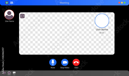 Zoom Interface Mockup. Video Call Interface Vector Illustration. Meeting App Interface Concept With Transparent Background. Video Conference. Put Your Content Under Background photo