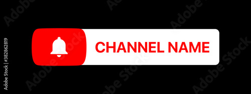 Youtube Channel Name Title With Subscribe Button. Social Media Vector Element On Black Background