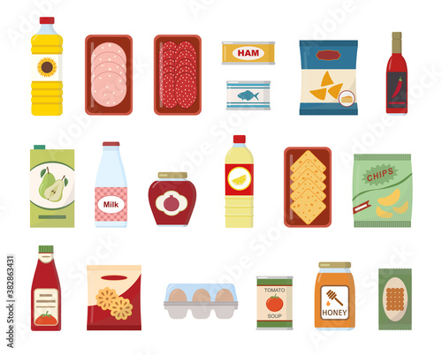 Food and drink set. Collection of flat vector icons. Isolated on white background.