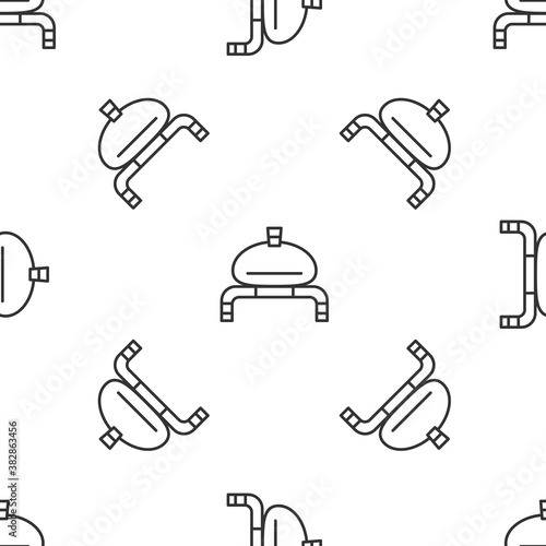 Grey line Bread and salt on towel icon isolated seamless pattern on white background. National food loaf. Traditional ukrainian wedding bread. Vector.