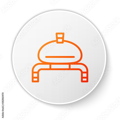 Orange line Bread and salt on towel icon isolated on white background. National food loaf. Traditional ukrainian wedding bread. White circle button. Vector.