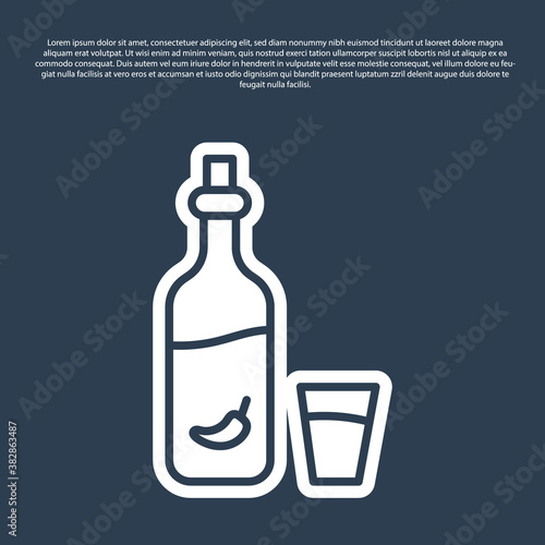Blue line Vodka with pepper and glass icon isolated on blue background. Ukrainian national alcohol. Vector.