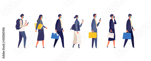 Walking masked businessman character design in different poses.