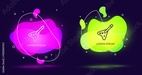 Line Electric bass guitar icon isolated on black background. Abstract banner with liquid shapes. Vector.