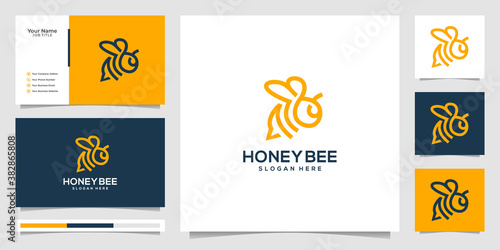 Bee honey creative icon symbol logo line art style linear logotype. logo design, icon and business card.Premium Vector