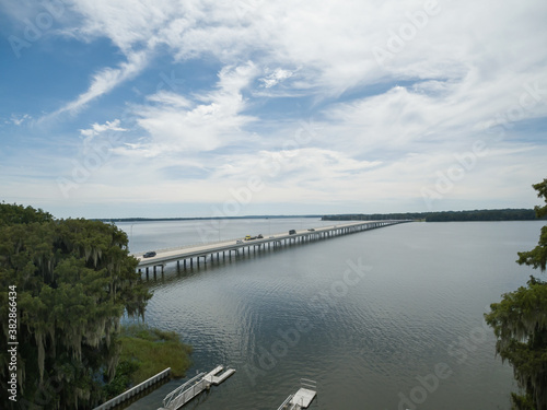 Canvas Print Aerial photograph of Lake Harris at Tavares Florida USA with Highway 19