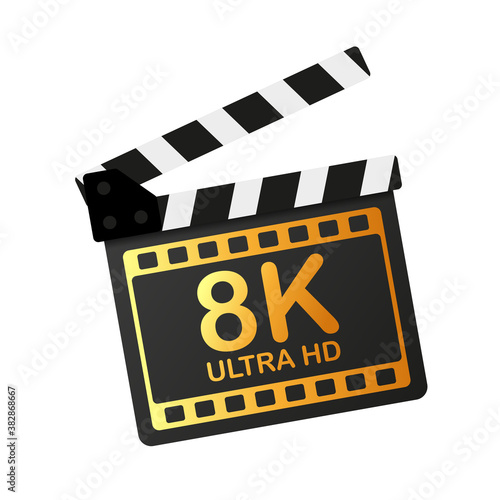 Modern movie full hd 8k, great design for any purposes. Technology film industry signs. Vector illustration.