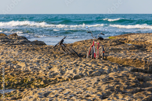 Bicycles standing between r...