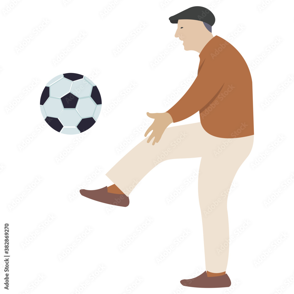 
Man playing football, football player flat icon 
