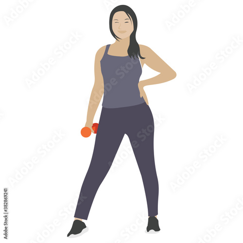  Fitness concept, gym girl in sports outfit flat icon 