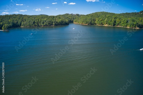 Aerial view of Lake Allatoona on a beautiful sunny day shot by a drone