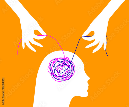 Decision of psychological problems concept. Therapist unraveling tangle