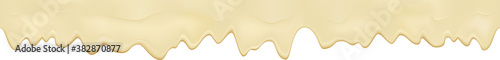 Liquid melted cheese white seamless texture. Mayonnaise texture isolated on white background. Cream pouring border. Vector realistic illustration.